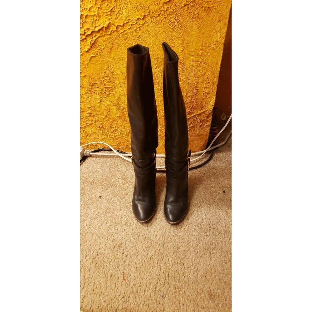 Ted Baker London Black Leather Heeled knee hi Boots SZ 37.5/US 7 Preowned